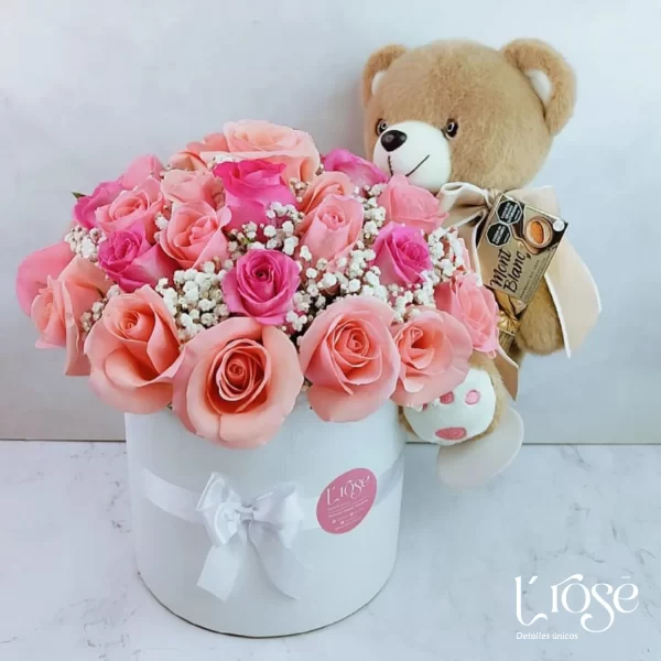 #4 Caja cilindro con rosas, peluche y chocolates - Imagen 4