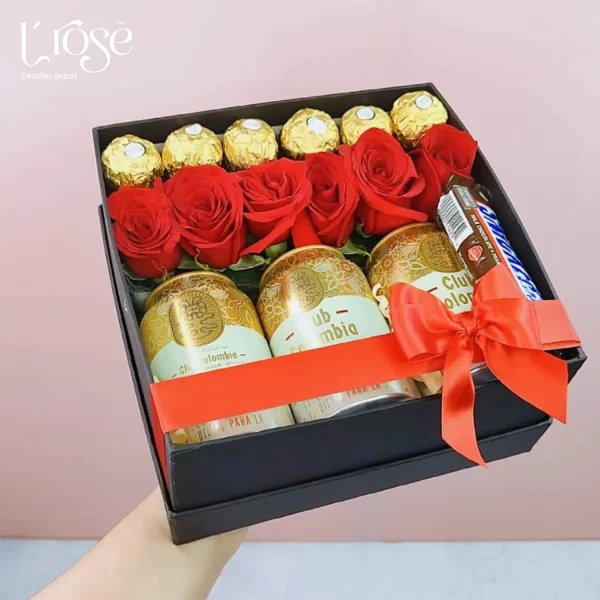 #215 Caja con rosas, chocolates y licor - Imagen 2