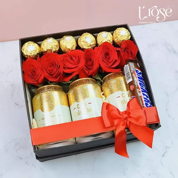 #215 Caja con rosas, chocolates y licor - Imagen 3