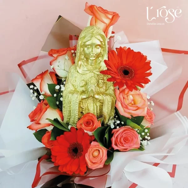 #359 Bouquet con oasis, rosas y virgen - Imagen 3