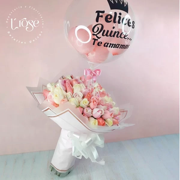 #280 Bouquet de rosas y globo burbuja - Imagen 2