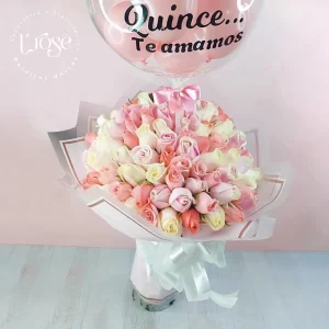 #280 Bouquet de rosas y globo burbuja