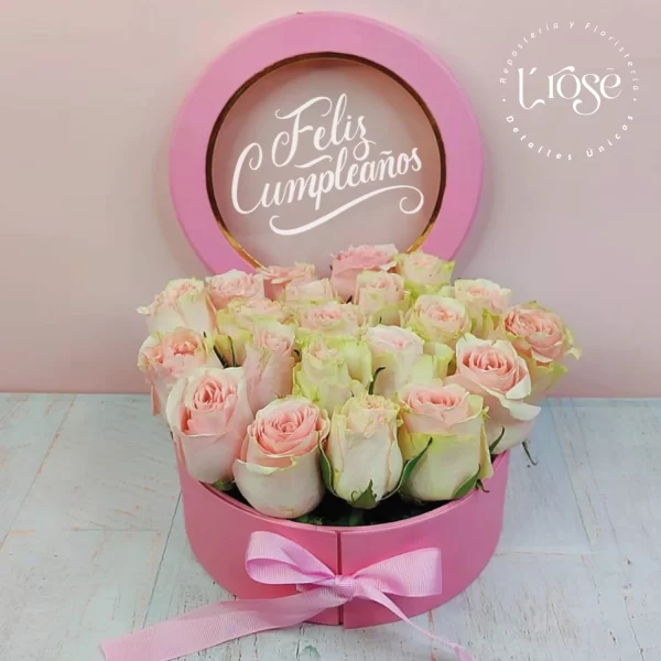 #78 Caja cilindro plegable con rosas y alfajores - Imagen 2