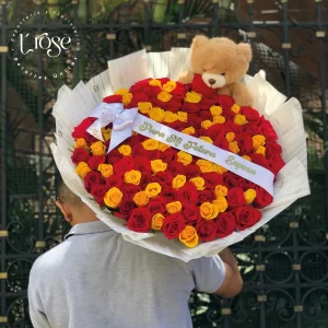 #307 Bouquet de rosas con peluche