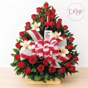 #42 Arreglo floral con vino