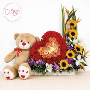 #70 Arreglo floral grande con peluche