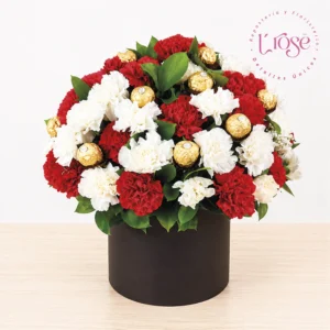 #72 Caja cilindro con claveles y chocolates