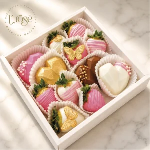 #40 Caja con fresas y corazones de chocolate