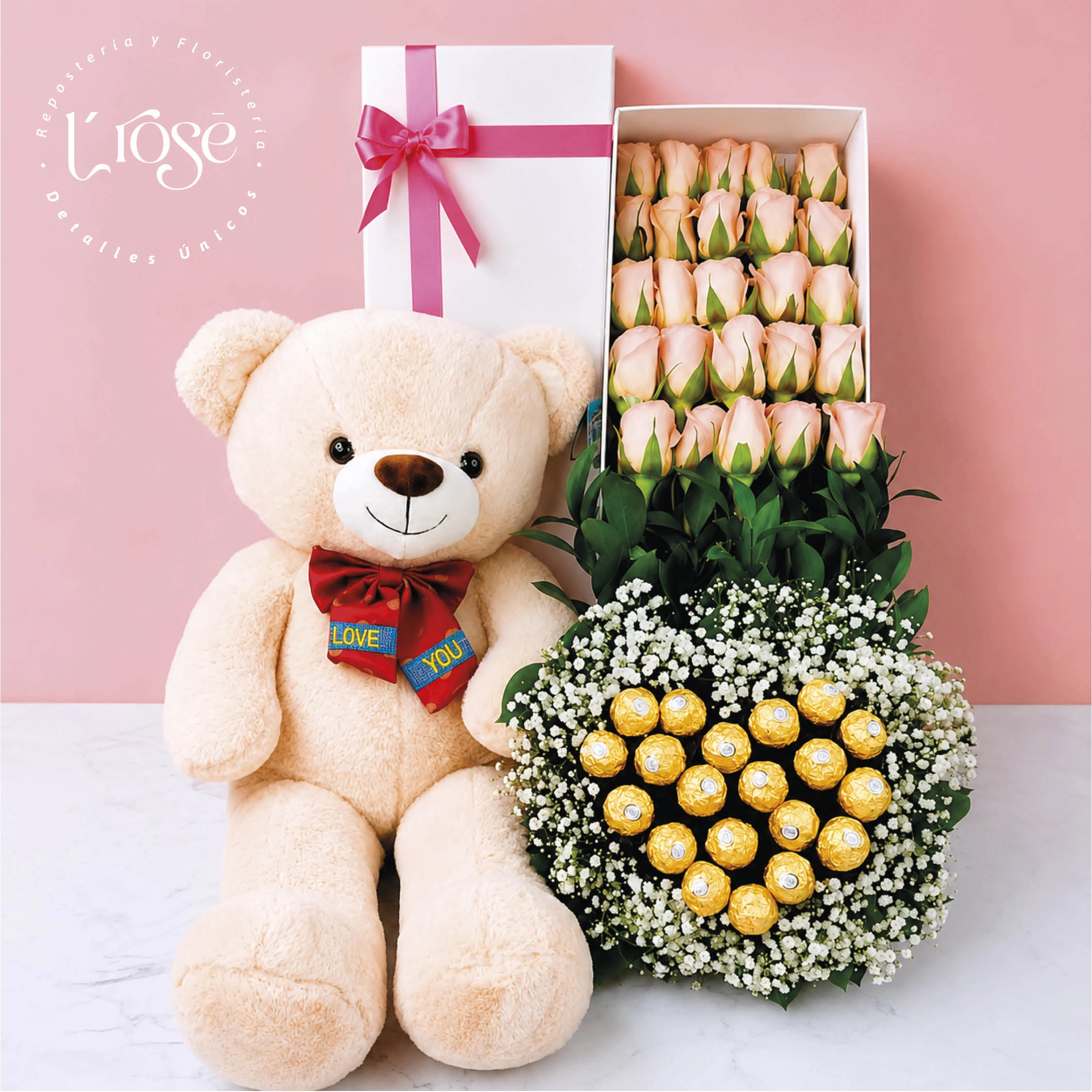 #107 Peluche, caja con rosas, yisophilia y Ferreros Rocher
