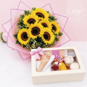 #427 Desayuno sorpresa para dos con bouquet de girasoles