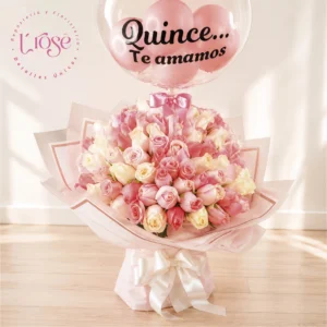 #280 Bouquet de rosas y globo burbuja