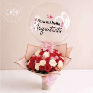 #288 Bouquet de rosas y globo burbuja