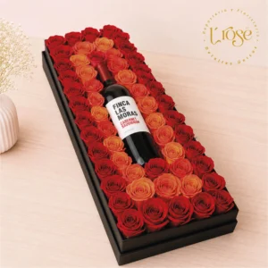 #291 Caja con rosas y Vino