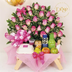 #321 Desayuno con rosas y globo burbuja