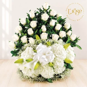 #343 Arreglo rosas blancas, Azucenas, Hortensias, yisophilia