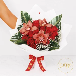 #366 Ramo de rosas con orquideas