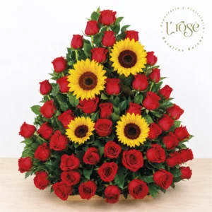 #150 Arreglo grande de rosas y girasoles