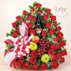 #158 Arreglo de rosas con licor y frutas