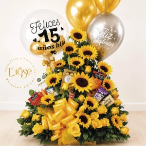 #189 Arreglo de rosas, girasoles y orquídeas