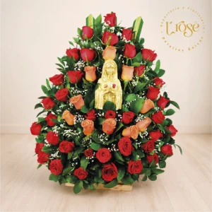 #369 Arreglo con rosas y virgen
