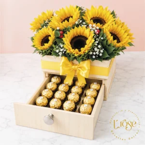 #389 Cajón con girasoles y chocolates
