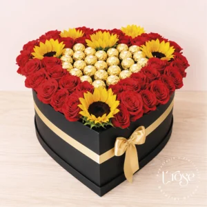 #394 Corazón de flores con chocolates