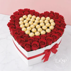 #404 Caja corazón con rosas y chocolates