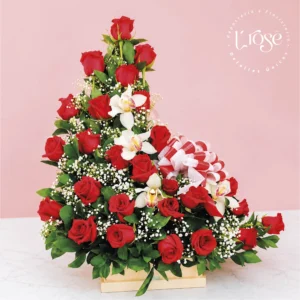 #411 Arreglo floral de rosas y orquídeas