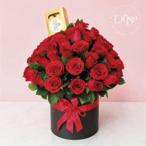 #413 Caja cilindro con rosas y chocolates