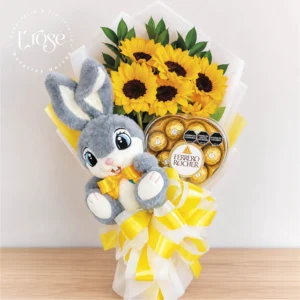 #505 Ramillete con girasoles, chocolates y peluche
