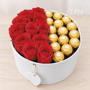 #460 Caja cilindro mediana con rosas y chocolates