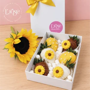 #477 Caja de fresas con chocolate girasol x 6 uds + Girasol