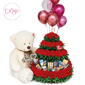 #15 Arreglo gigante rosas con peluche y globos