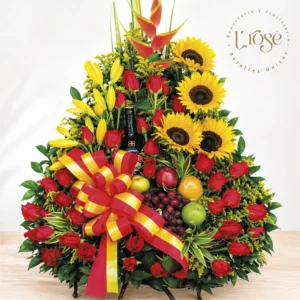 #111 Arreglo floral con frutas y licor