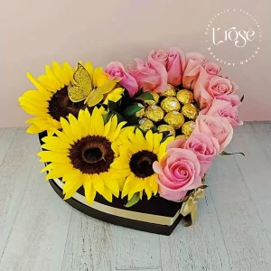 #545 Caja Corazón grande con flores y chocolates