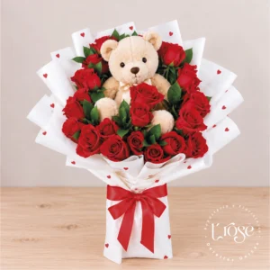 #520 Bouquet con rosas y peluche