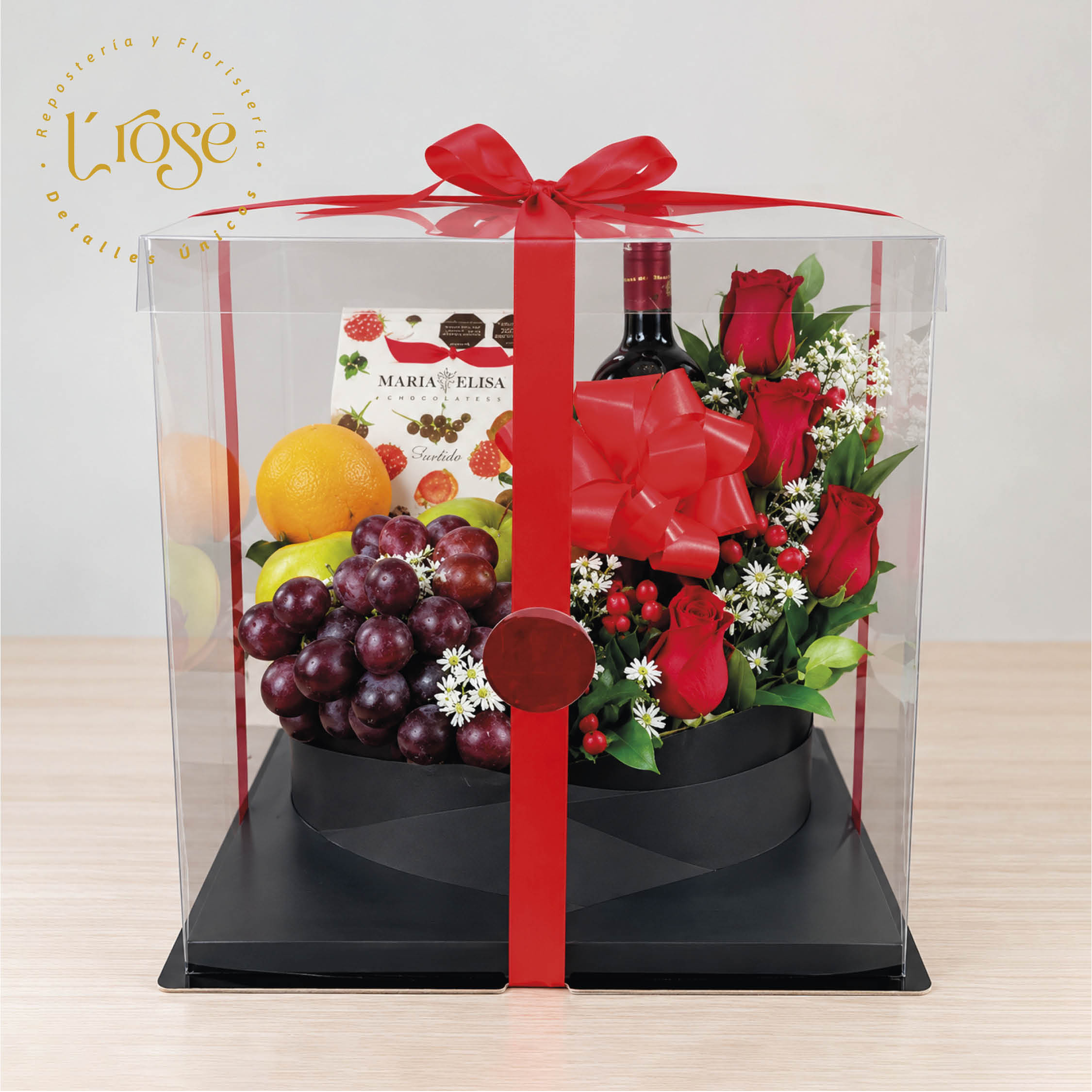 #508 Caja de frutas, flores y vino - Imagen 3