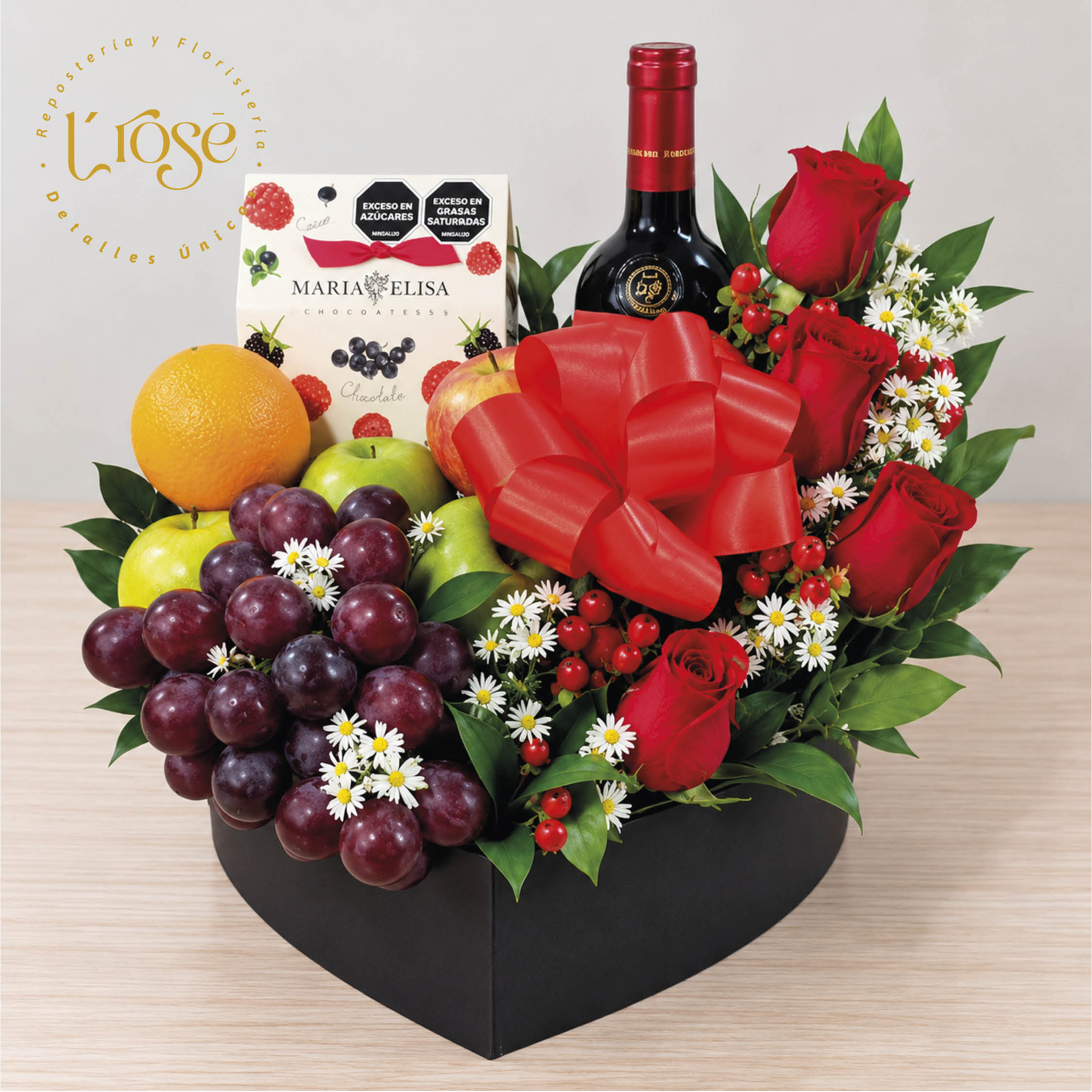 #508 Caja de frutas, flores y vino - Imagen 2