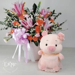 #577 Arreglo Floral con Peluche