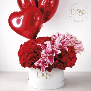 #2 Caja con flores y globos